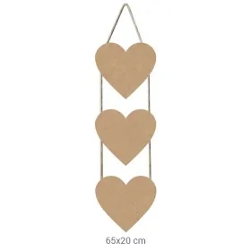 F724 3'lü İpli Kalpli Pano Ahşap Boyanabilir Obje